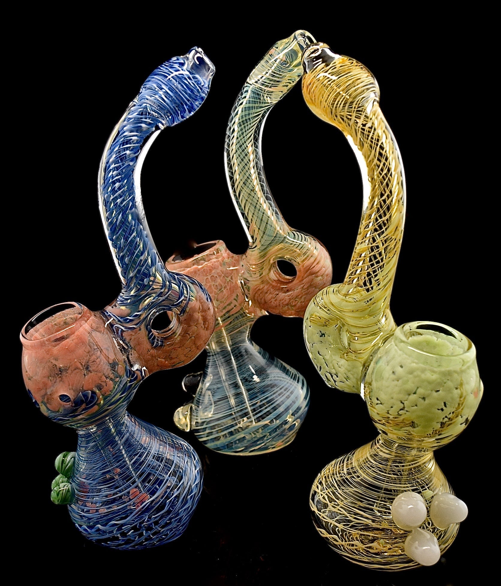 Spiral Striped Color Changing Sherlock Glass Bubbler - 1873