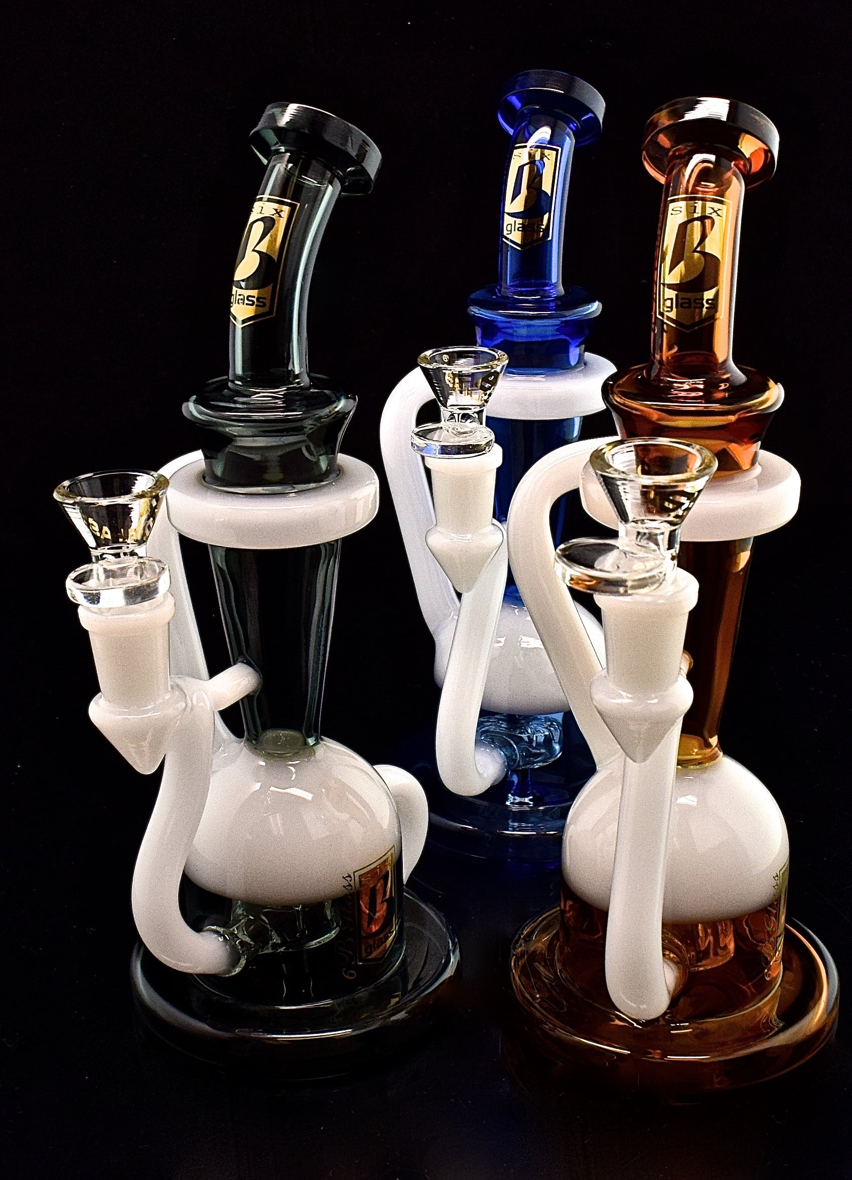 6B GLASS - Stemless GoG Recycler Water Pipe with Pass Thru Stem -2021B91