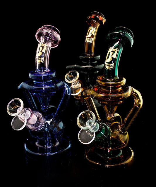 6B Glass - 8 Inches Recycler Bubbler Colorful Glass Smoking Water Pipe Glass Bongs Dab Oil Rigs Wholesale-2021B89