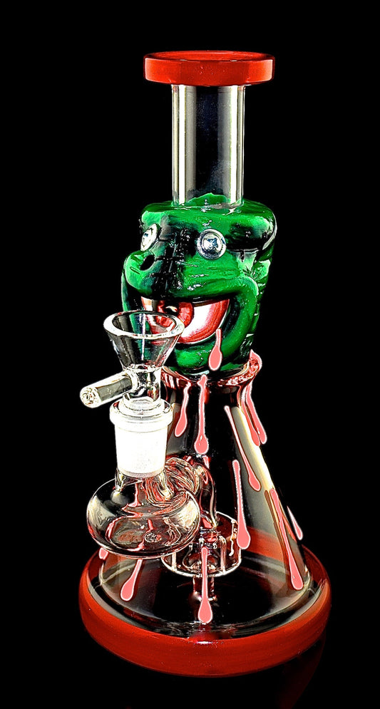 12" Customized Sick Green Eye  Water Glass Pipe - 1613