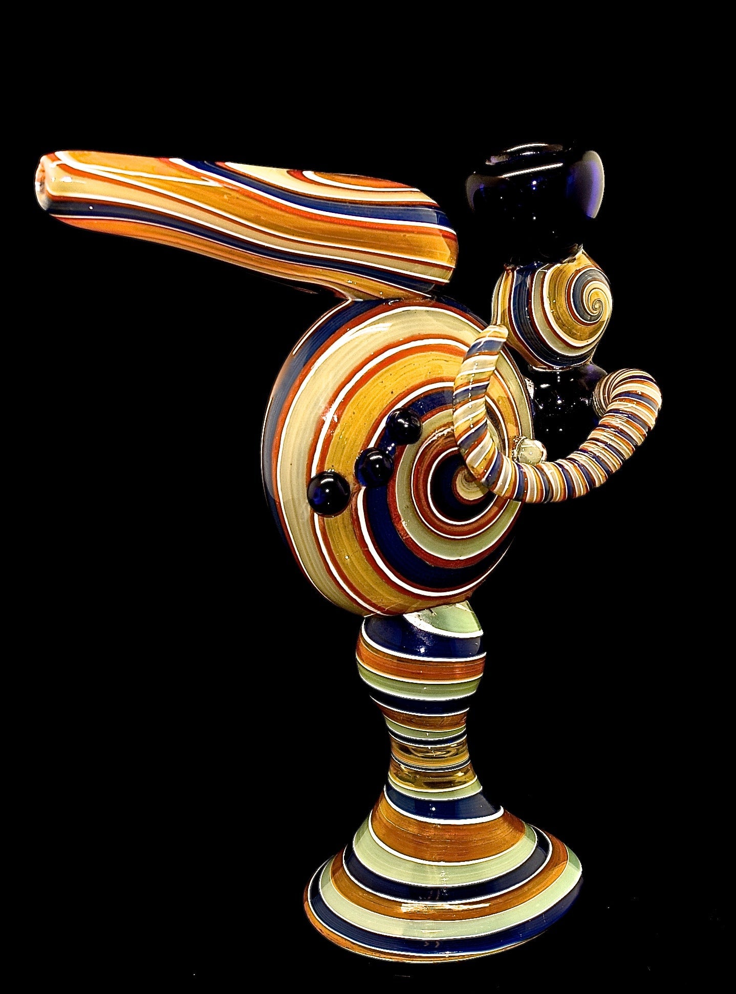 Reverse Gold Fumed Spiked Colored Glass Hammer Bubbler -1944