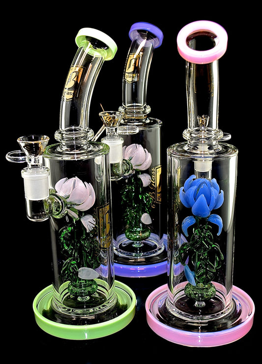 6B GLASS 13.5" Rose Perc Water Pipe Glass Bong Dab Rig Smoking Glass Pipe -2023B11