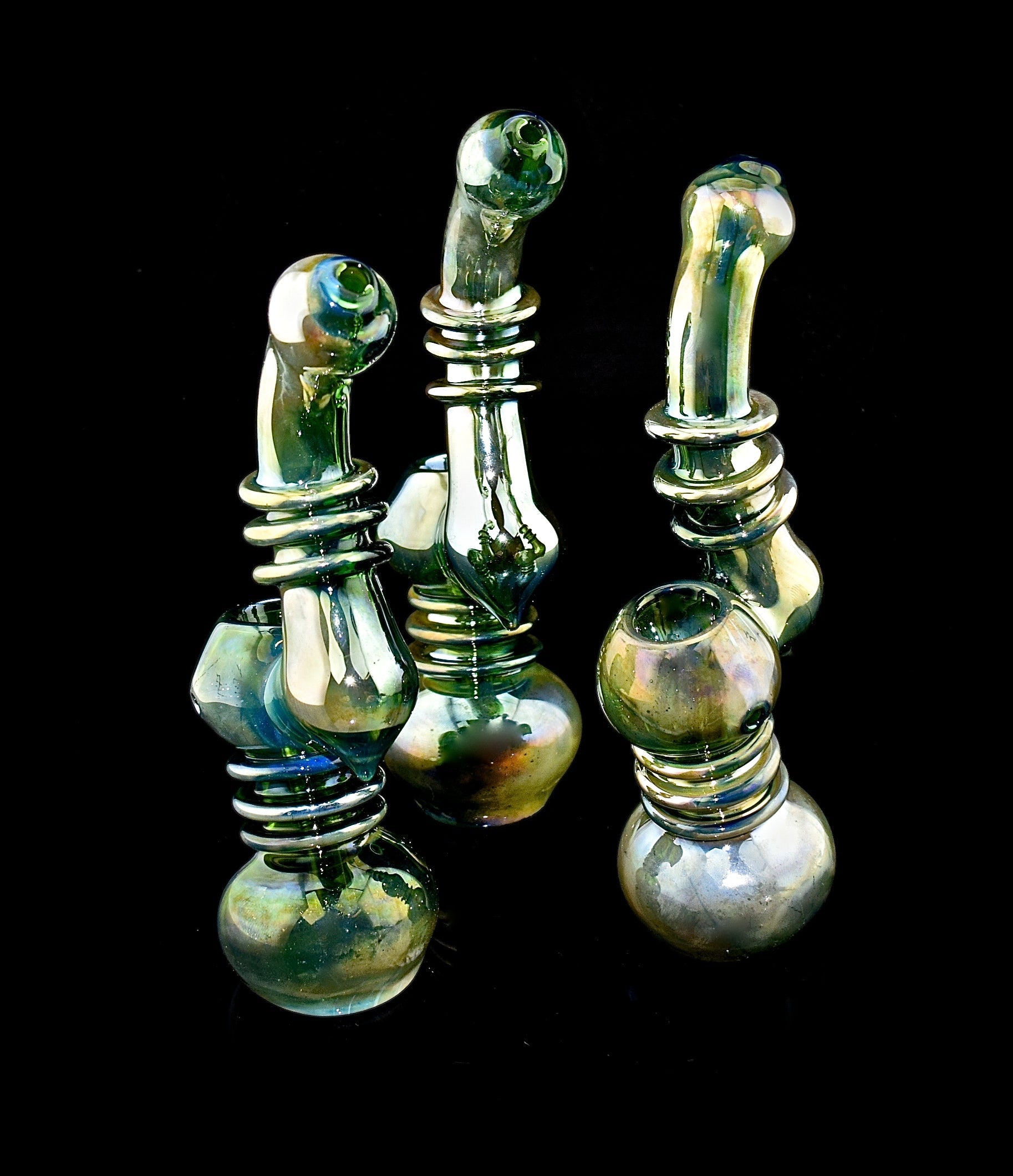 Vibrant Green-Blue Glass Bubbler