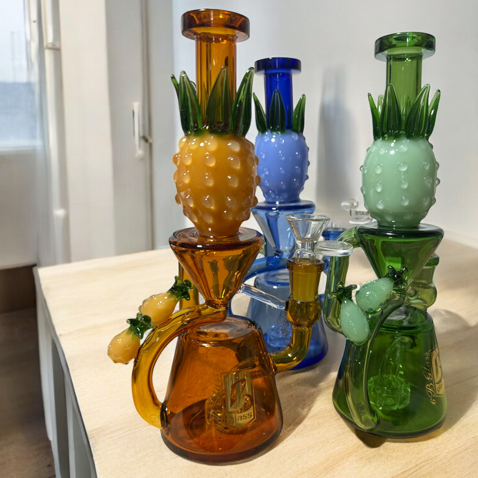 6B GLASS - Recycler 3-Colored Pineapple Design-2021B24