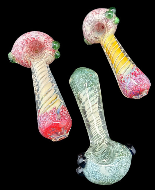 Colorful Squiggle Striped Frit Glass Pipe  - 4055