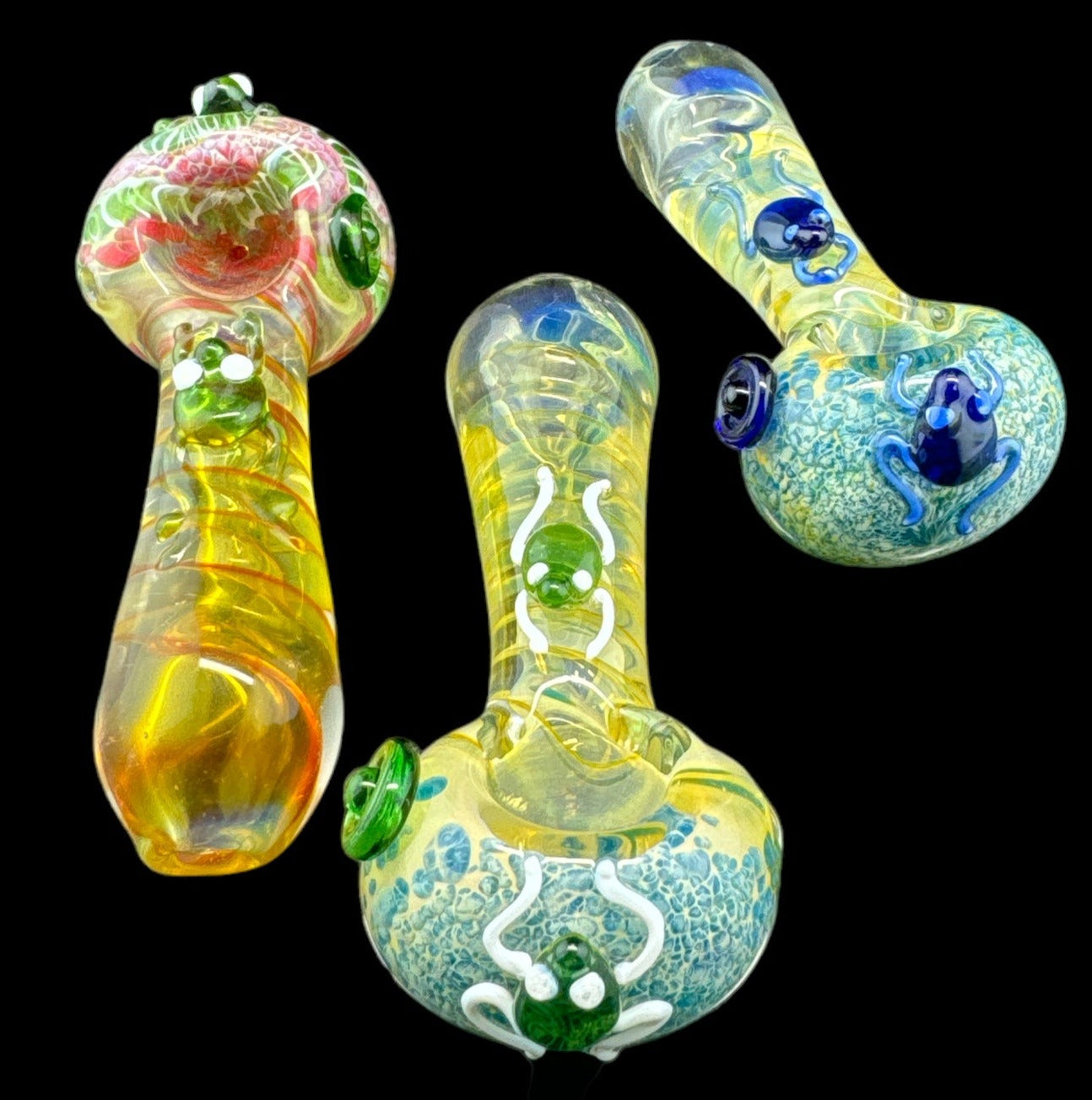 Gold Fumed Frog Marble Glass Pipe  -4084