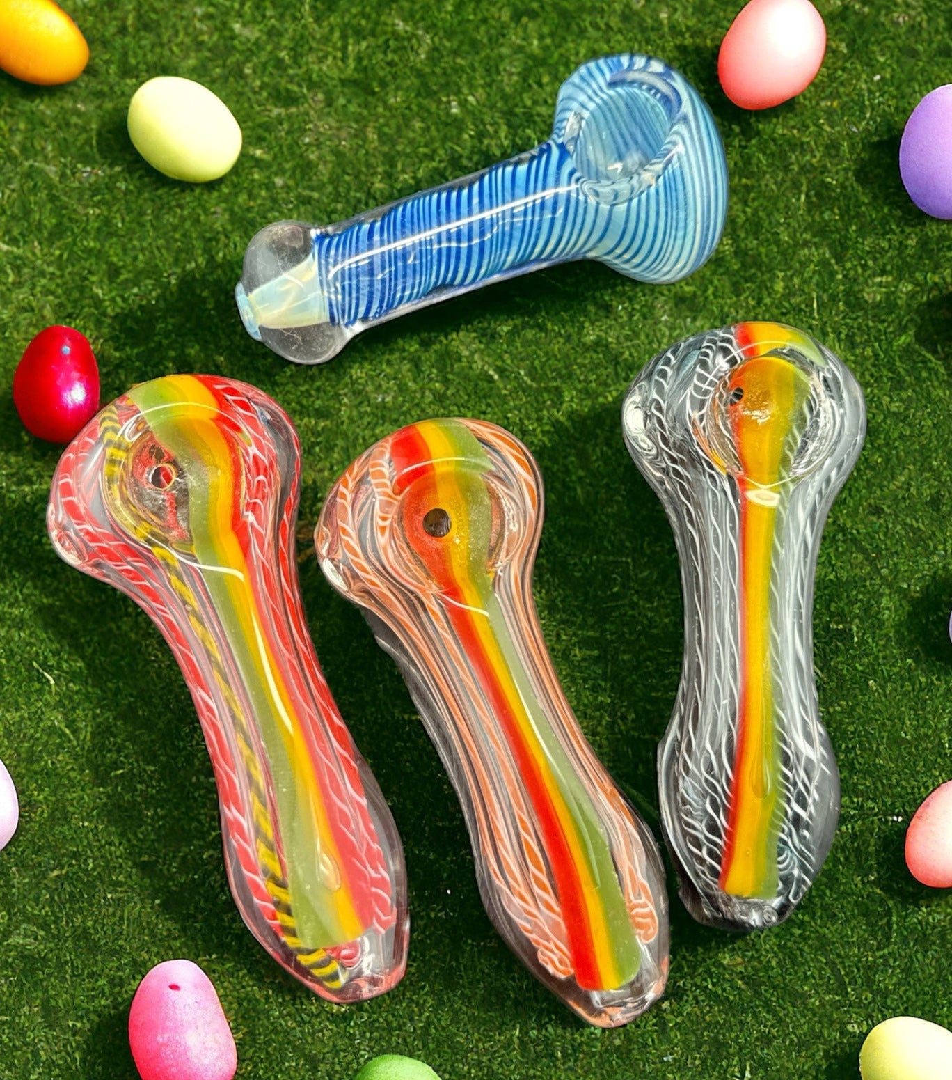 3.5 inches Rasta Stripe Smoking Glass Pipe -4152