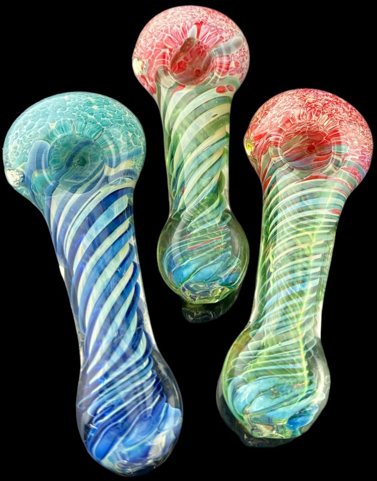 Thick Spiral Frit Silver Fumed Glass Pipe  -4215