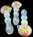 Yellow and Blue Fumed Glass Pipe Handmade Unique Golden Heady Iridescent Spoon Pipe Hand Blown Tobacco Pipe Art -4234