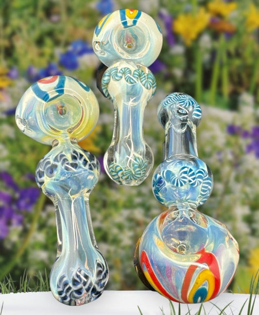 SILVER FUMED COLOR CHANGING GLASS PIPE WITH FRIT -4242