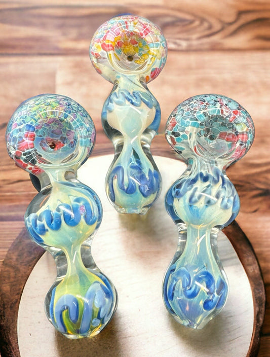 4" Stain Window Glass Inspired Fumed Psychedelic Colored Hand Pipe 100g  - 4253