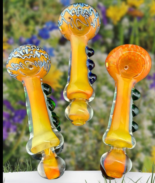 Thick Gold Fumed Color Changing Striped Glass Pipe -4284