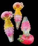 Gold Fumed Squiggle Striped Slime Glass Pipe  -4286