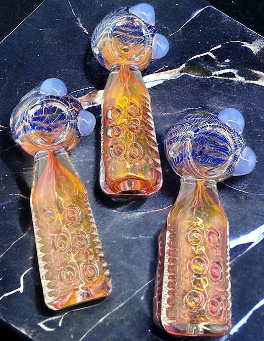 GOLD FLAMING AND SLIM COLORS AND SUPER FANCY SMOKING GLASS PIPE -4315