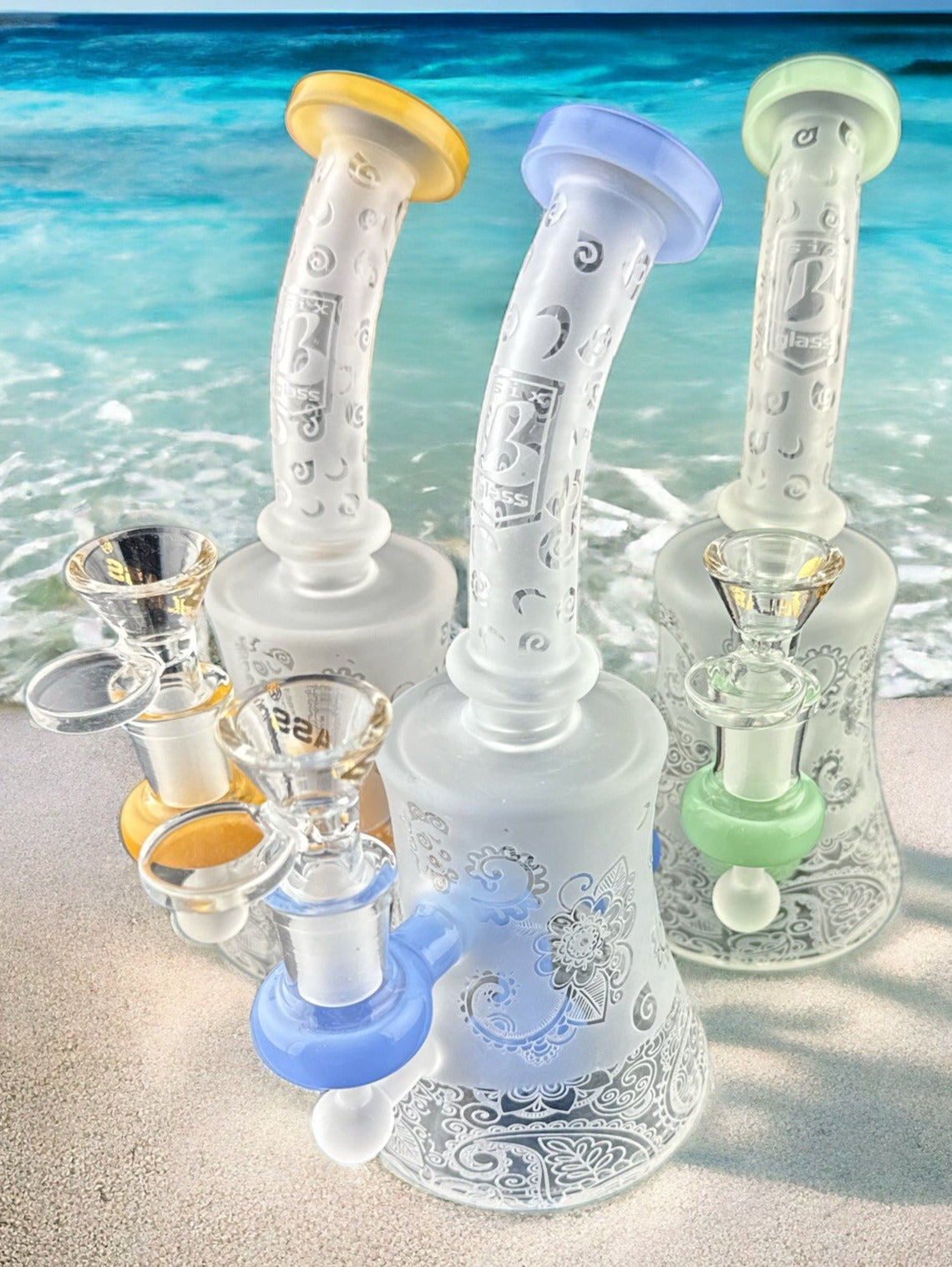 Frosted Hand Made Smoking Glass Water Pipe with Colorful Mouth -2023B58